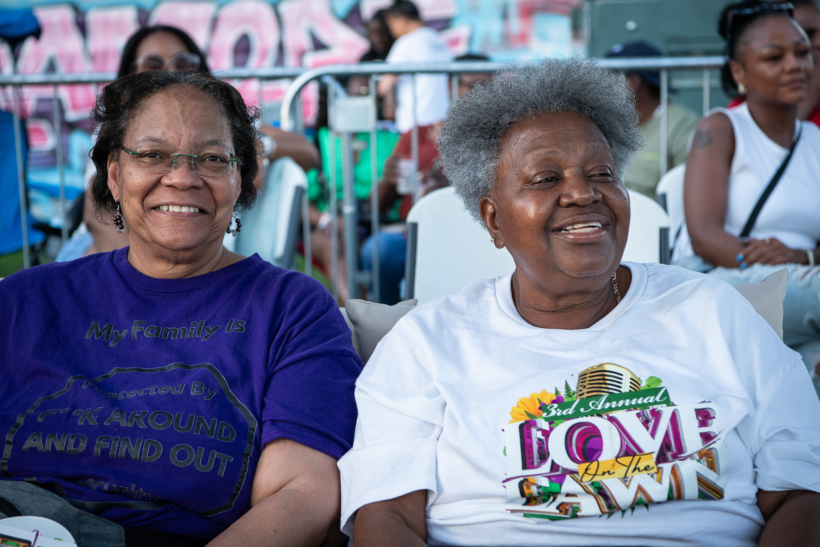 Families gathering on the lawn