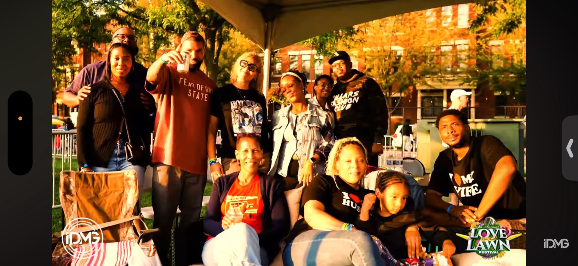 The whole crew gathered under the tent